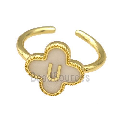 Copper Clover Rings Letter-U Painted Gold Plated