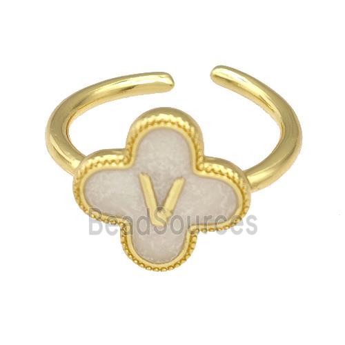 Copper Clover Rings Letter-V Painted Gold Plated