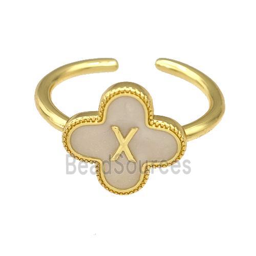 Copper Clover Rings Letter-X Painted Gold Plated