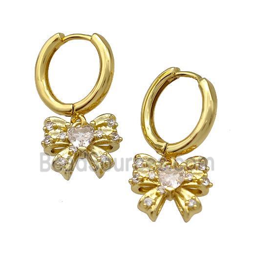 Copper Bow Hoop Earrings Pave Zircon Gold Plated