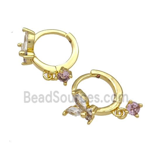 Copper Butterfly Hoop Earrings Pave Zircon Gold Plated