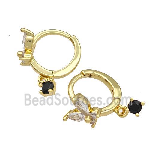 Copper Butterfly Hoop Earrings Pave Zircon Gold Plated