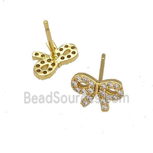 Copper Bow Stud Earrings Pave Zirconia Gold Plated