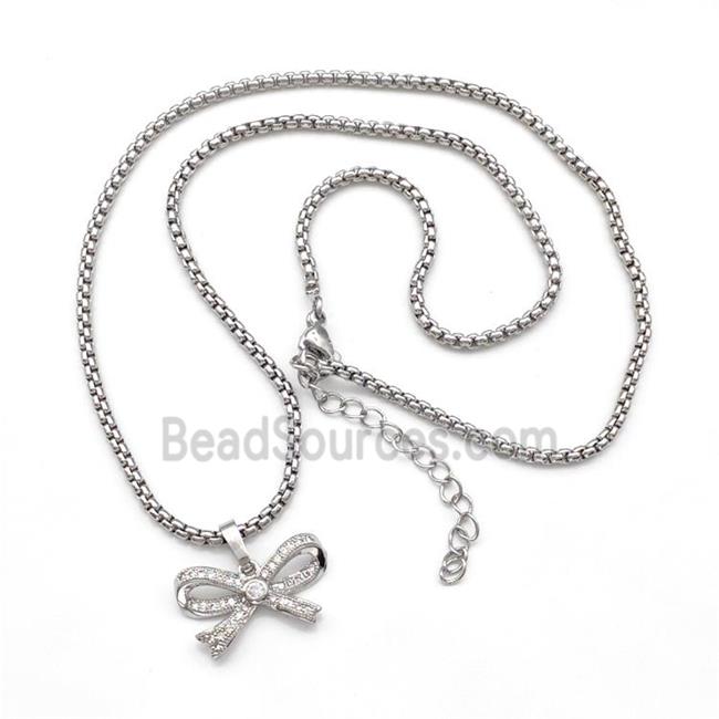 Copper Necklaces Bow Pave Zircon Platinum Plated