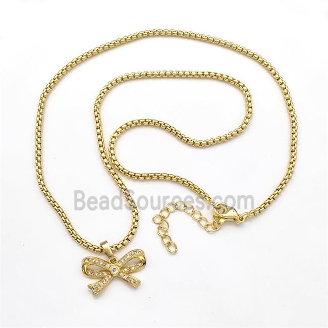 Copper Necklaces Bow Pave Zircon Gold Plated