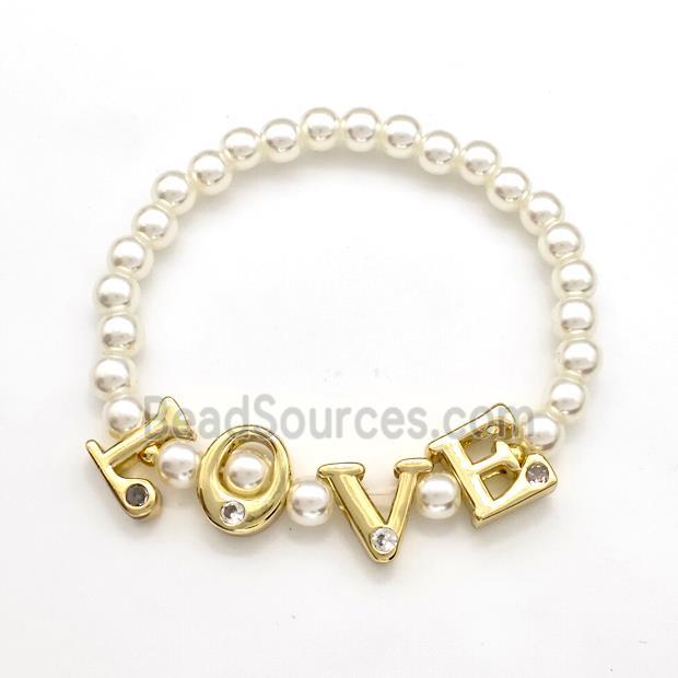 Pearlized Plastic Bracelet LOVE Stretchy Gold Plated