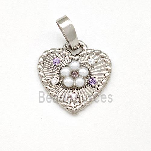 Copper Heart Pendant Pave Pearlized Resin Zirconia Platinum Plated