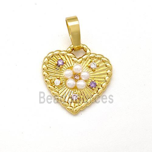 Copper Heart Pendant Pave Pearlized Resin Zirconia Gold Plated