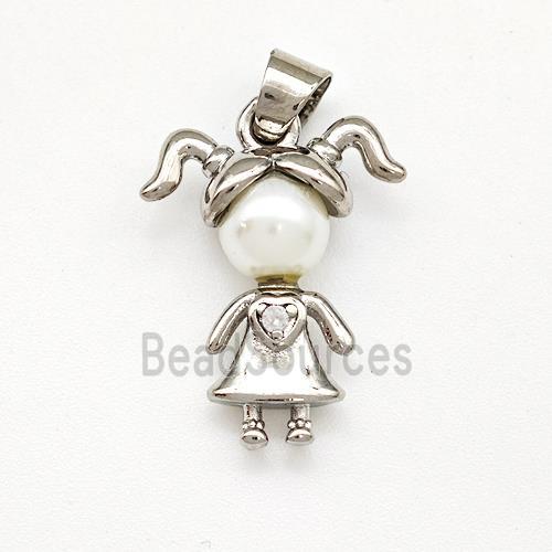 Copper Kids Girls Pendant Pave Pearlized Resin Platinum Plated