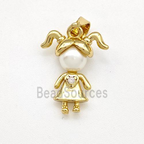 Copper Kids Girls Pendant Pave Pearlized Resin Gold Plated