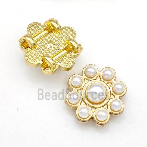 Copper Flower Beads Pave Pearlized Resin Gold Plated