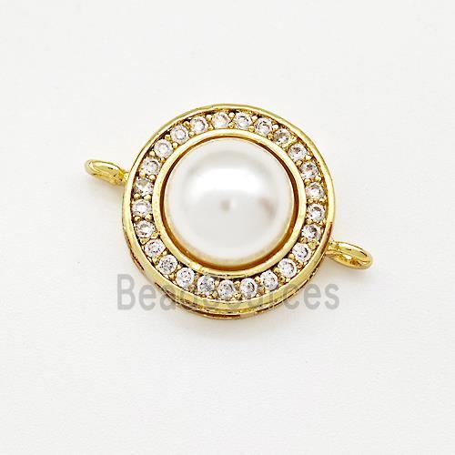 Copper Coin Connector Pave Pearlized Resin Zirconia Gold Plated