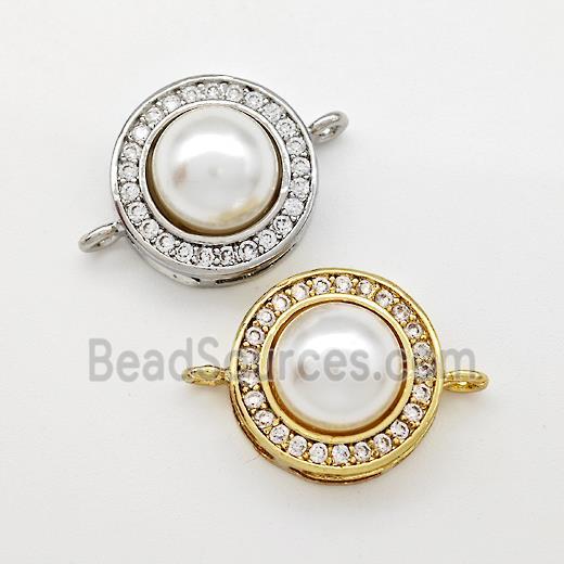 Copper Coin Connector Pave Pearlized Resin Zirconia Mixed