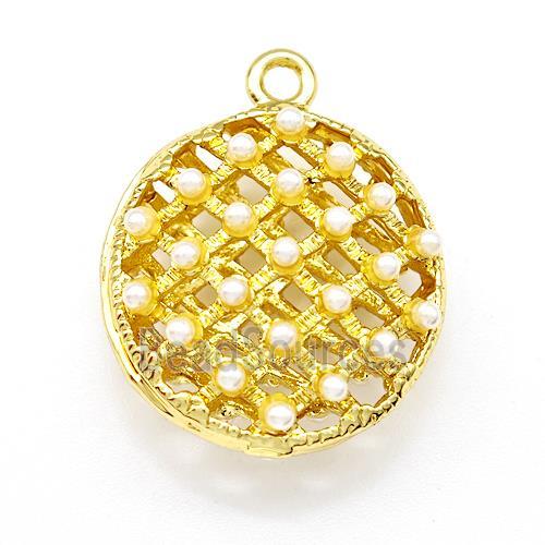 Copper Coin Pendant Pave Pearlized Resin Hollow Gold Plated