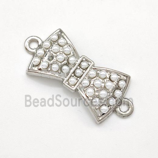 Copper Bow Connector Pave Pearlized Resin Platinum Plated