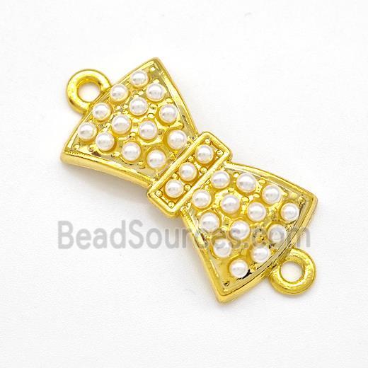 Copper Bow Connector Pave Pearlized Resin Gold Plated