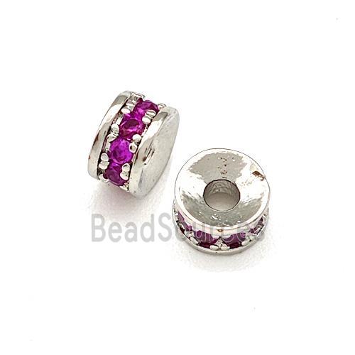 Copper Heishi Beads Pave Fuchsia Zirconia Platinum Plated