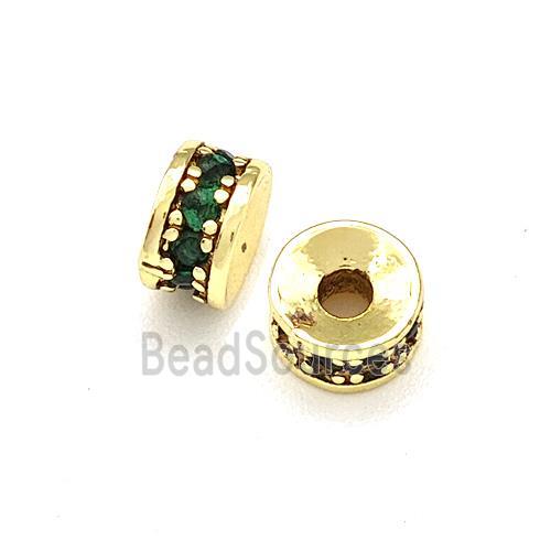 Copper Heishi Beads Pave Green Zirconia Gold Plated