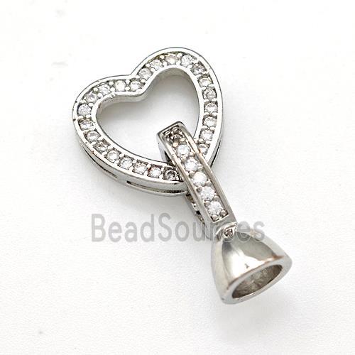 Copper Clasp Pave Zirconia Heart Platinum Plated