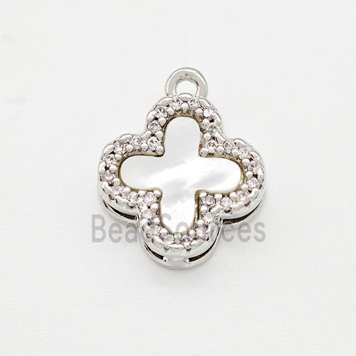 Copper Clover Pendant Pave Shell Zirconia Platinum Plated