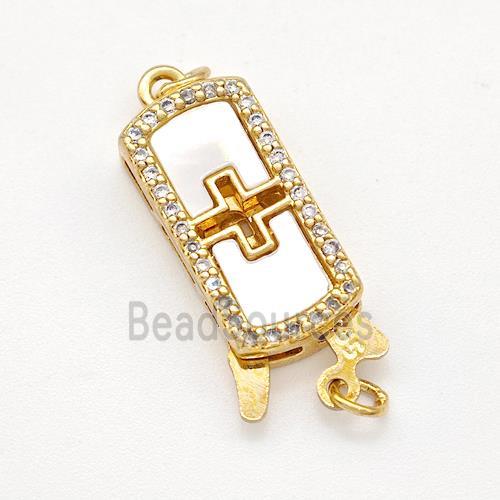 Copper Slider Clasp Pave Shell Zirconia Rectangle Gold Plated