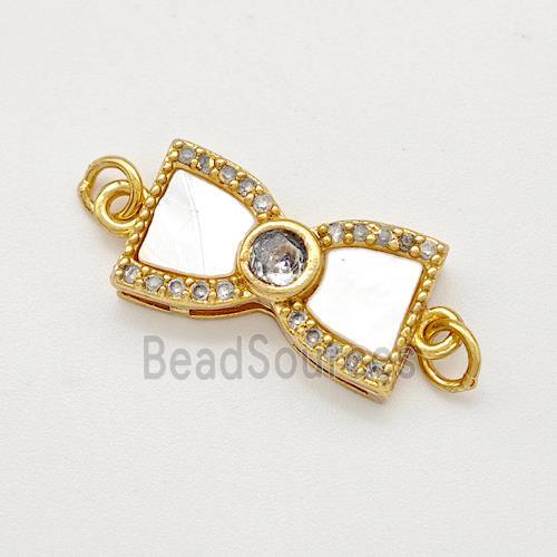 Copper Bow Connector Pave Shell Zirconia Gold Plated