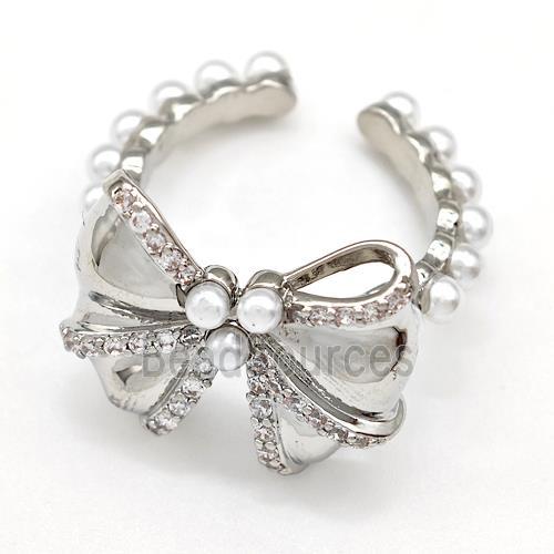 Copper Bow Rings Pave Pearlized Resin Zirconia Platinum Plated