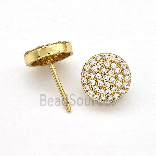 Copper Stud Earrings Pave Zirconia Circle Gold Plated