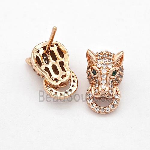 Copper Stud Earrings Pave Zirconia Leopard Rose Gold