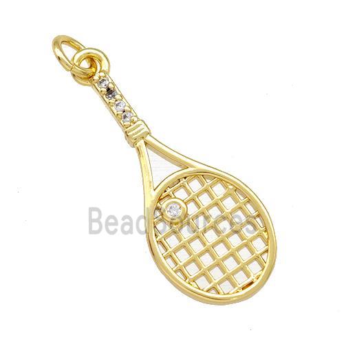 Tennis Racket Charms Copper Pendant Pave Zirconia Sports Gold Plated