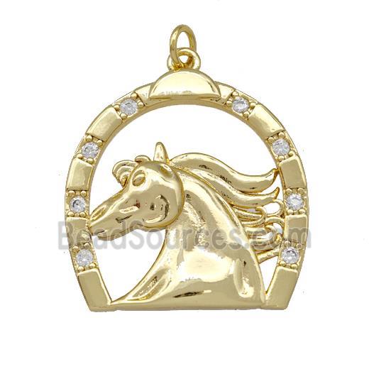 Copper Horse Charms Pendant Pave Zirconia Gold Plated