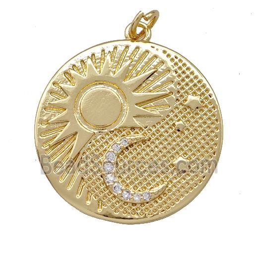 Copper Sun Moon Pendant Pave Zirconia Gold Plated