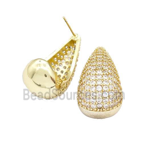 Copper Teardrop Stud Earrings Micro Pave Zirconia Gold Plated