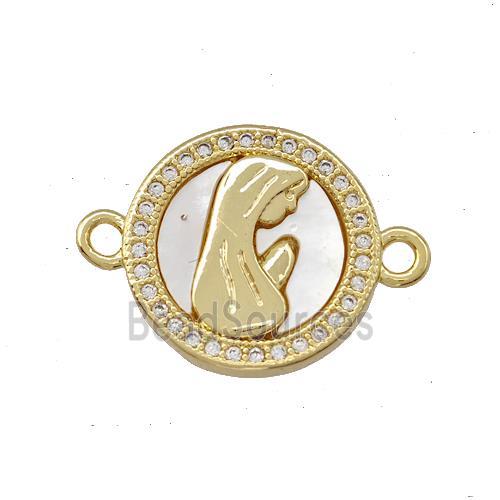 Virgin Mary Charms Copper Circle Connector Pave Shell Zirconia Prayer 18K Gold Plated