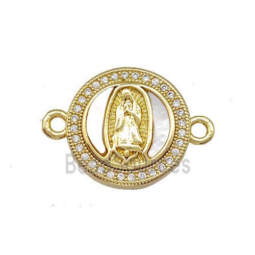 Jesus Charms Copper Circle Connector Pave Shell Zirconia 18K Gold Plated