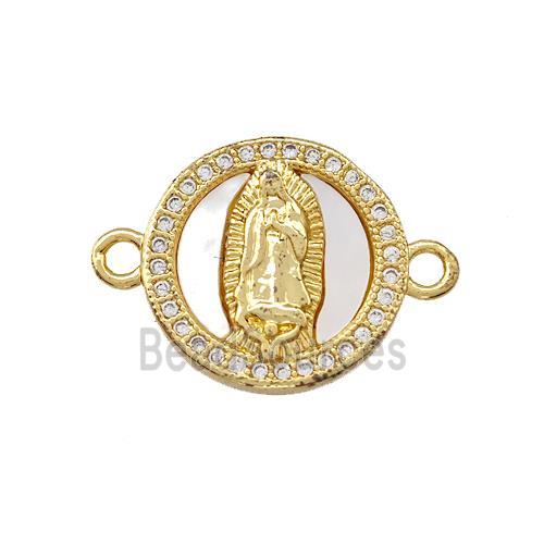 Jesus Charms Copper Circle Connector Pave Shell Zirconia 18K Gold Plated