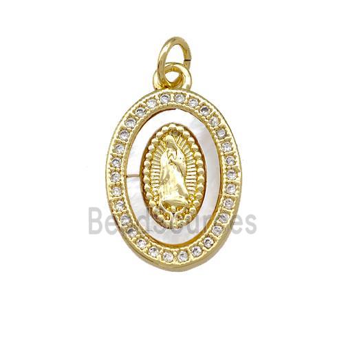 Jesus Charms Copper Oval Pendant Pave Shell Zirconia 18K Gold Plated