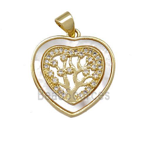 Copper Heart Pendant Pave Shell Zirconia Tree 18K Gold Plated