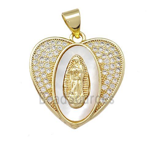 Jesus Charms Copper Heart Pendant Pave Shell Zirconia 18K Gold Plated