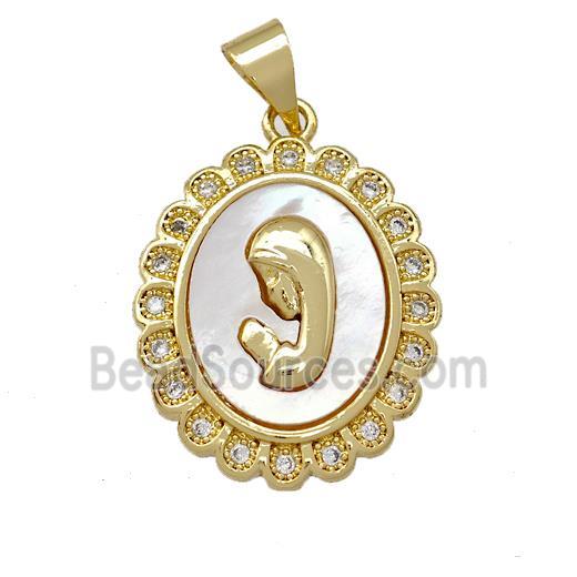 Girls Prayer Copper Oval Pendant Pave Shell Zirconia 18K Gold Plated