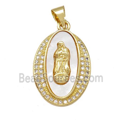 Jesus Charms Copper Oval Pendant Pave Shell Zirconia 18K Gold Plated