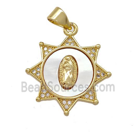 Jesus Charms Copper Pendant Pave Shell Zirconia 18K Gold Plated