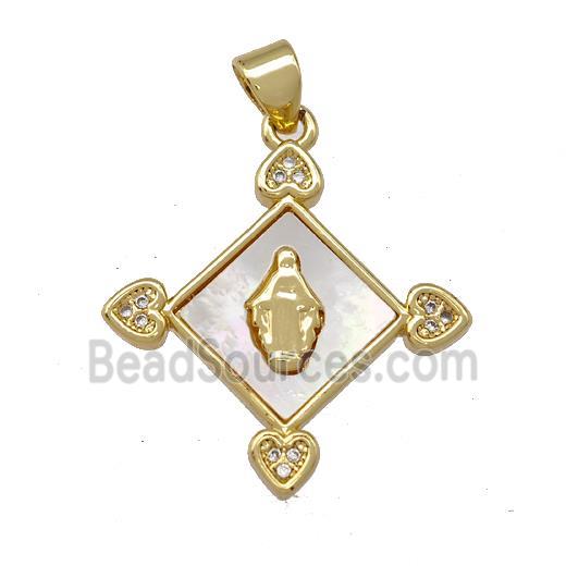 Jesus Charms Copper Pendant Pave Shell Zirconia 18K Gold Plated