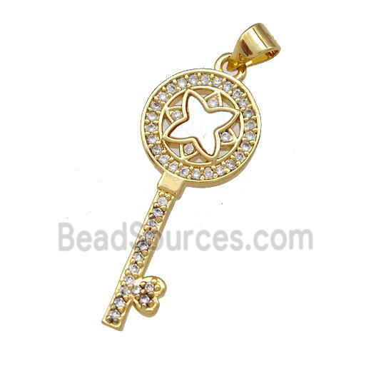 Copper Key Pendant Pave Shell Zirconia 18K Gold Plated