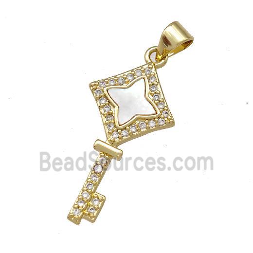 Copper Key Pendant Pave Shell Zirconia 18K Gold Plated