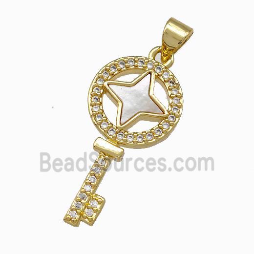 Copper Key Pendant Pave Shell Zirconia 18K Gold Plated