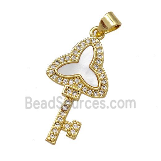 Copper Key Pendant Pave Shell Zirconia 18K Gold Plated