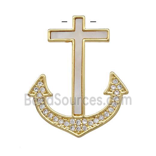 Copper Anchor Pendant Pave SHell Zirconia 18K Gold Plated