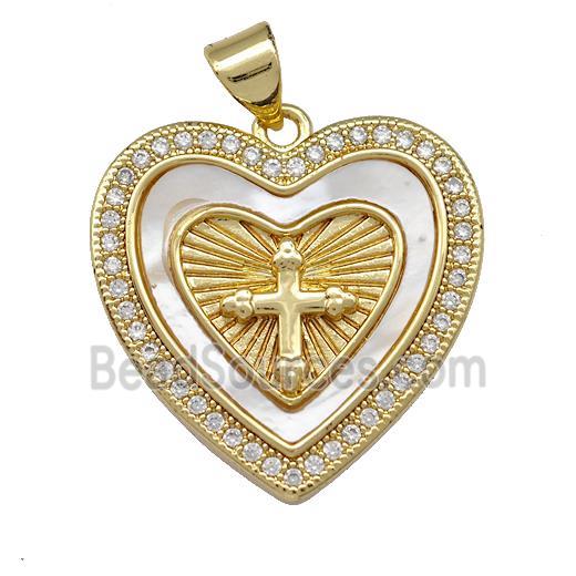 Copper Heart Pendant Pave Shell Zirconia Cross 18K Gold Plated