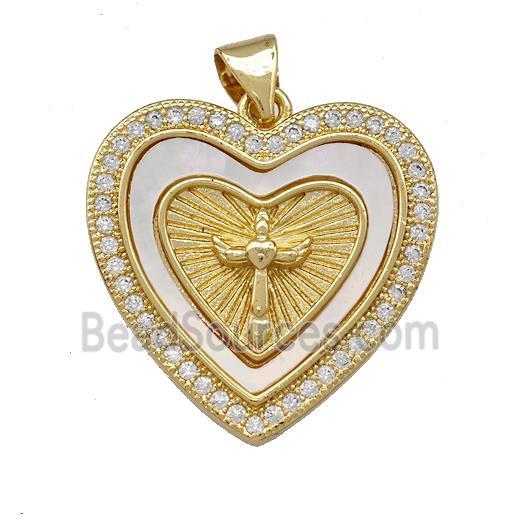 Copper Heart Pendant Pave Shell Zirconia Cross 18K Gold Plated